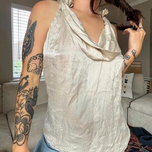 White House Black Market 100% Silk Cowl Neck Tank Top in Champagne sz M